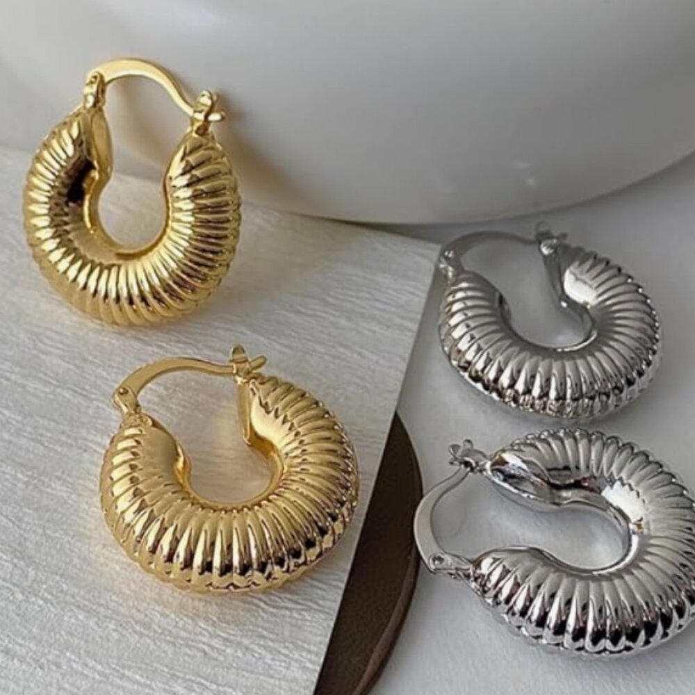 Lightweight cult gaia 14k Gold plated Earrings Elegant Chunky Hoops - Picture 7 of 7